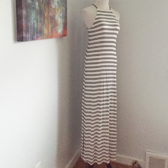 Soprano White & Black Striped Halter neck Maxi Dress small - Picture 3 of 5